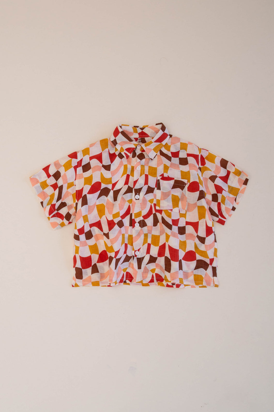 SHORT SLEEVE BOX BUTTON UP TOP, MULTI